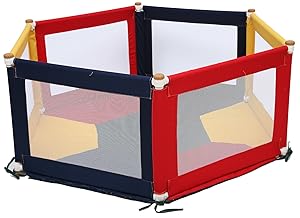 Liberty House Toys Multi-Coloured Hexagonal Pokano Fabric Playpen and Mat 61cm H x 140cm W x 160cm L, POK11C