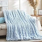 Smoofy Light Blue Throw Blanket for Couch – Ultra Soft Cozy Plush Fluffy Blanket with Faux Rabbit Fur, Fuzzy Lightweight Fleece for Sofa, Bed & Office, Gift for Women, Home Room Decor Throw 60"x 80"