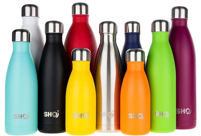 SHO Bottle - Perfekte Vakuumisolierte, Doppelwandige Trinkflasche + Wasserflasche - Aus Hochwertigem Edelstahl - 24 Std Kühle