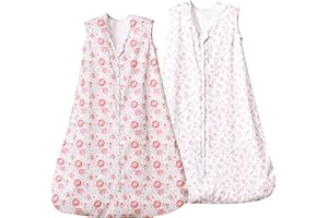 david's kids 100% Organic Cotton Baby Sleep Sack 6-12 Months, Soft Baby Wearable Blankets with 2-Way Zipper, 2 Pack Comfy Sleeping Bags for Infant Newborn Boys Girls Neutral, Medium Size, Floral
