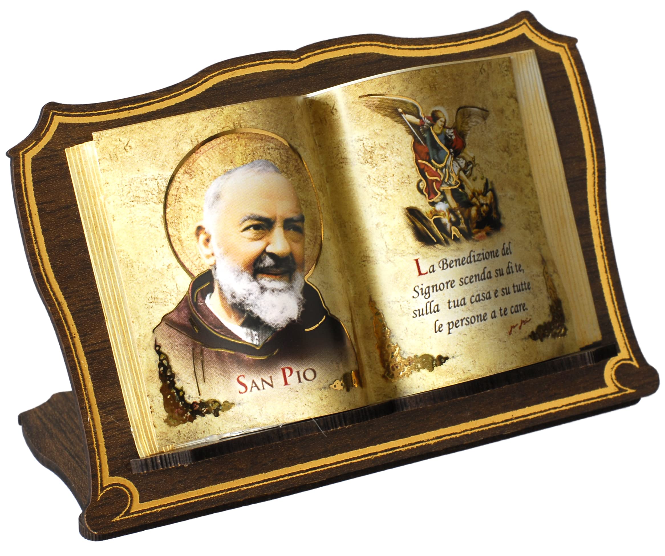 KUSTOM ART St. Padre Pio Type Book Book Printed On Wood Folding With Inserts Ornament Hot Gold 14x9.5 cm