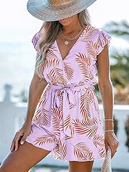 CUPSHE Women's Romper Tropical Flutter Sleeve Boho