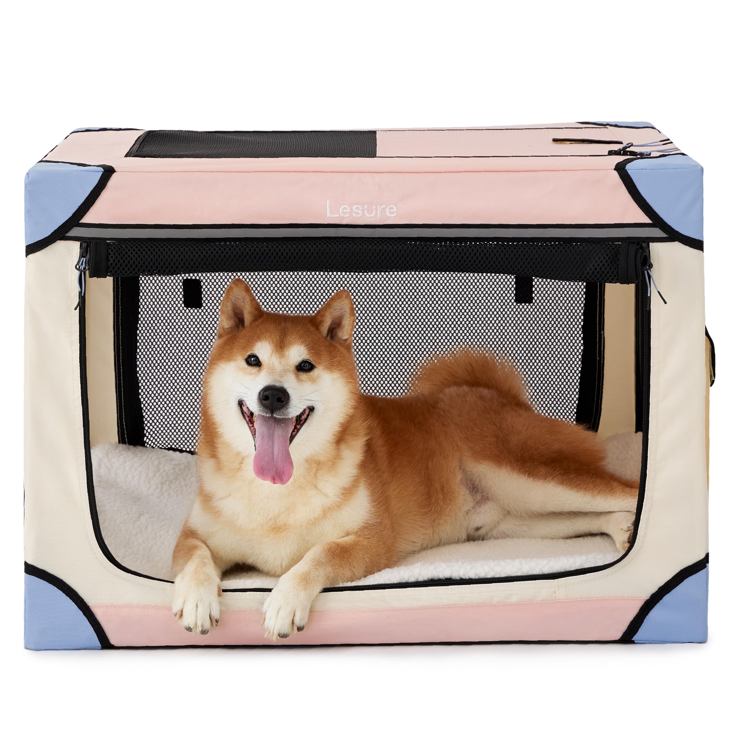Photo 1 of Lesure Soft Collapsible Dog Crate - 30 Inch Portable Travel Crate for Medium Dogs Indoor & Outdoor, 4-Door Foldable Pet Kennel with Mesh Windows, Pink