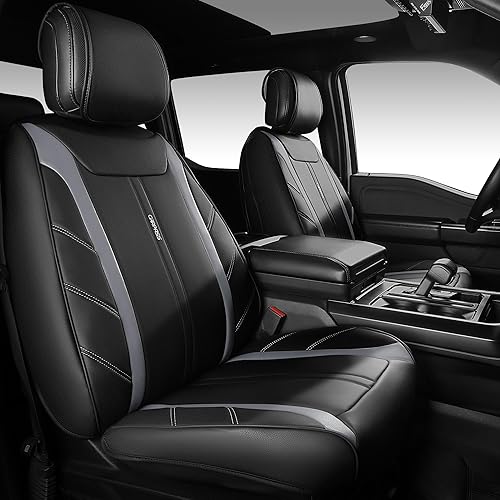 CAR Pass 5 Seats Luxury Leather Seat Covers Full Set, Waterproof Durable Premium Leather Car Seat Covers, Universal Fit for Most Trucks Sedans Vans SUVs Cars Deluxe Sporty (Black and Gray)