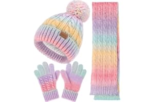 REMIFA Kids Winter Hat Scarf Gloves Set, Girl Boy Toddler 8% Wool Warm Fleece Beanie Knit Neck Scarf Mittens Children Christmas Gift