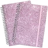 Spiral Notebook, Glittery Pink Journal Notebook, 2Pack Hardcover Journals for note taking, Thick Paper, 180 Pages, 8.2” x 6”
