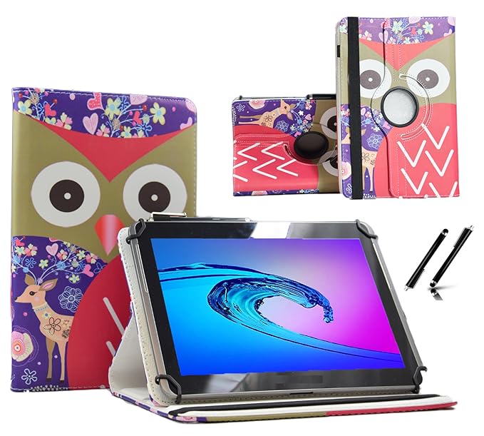 Case Cover für Alcatel One Touch Pixi 3 Tablet Schutzhülle Etui mit Touch Pen & Standfunktion - 10.1 Zoll Reh Eulen 360