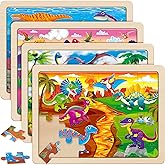 SYNARRY Large Wooden Dinosaur Puzzles for Kids 3-5, Wood Dino Puzzles for Kids 4-8 Years Old, Preschool Educational Children 