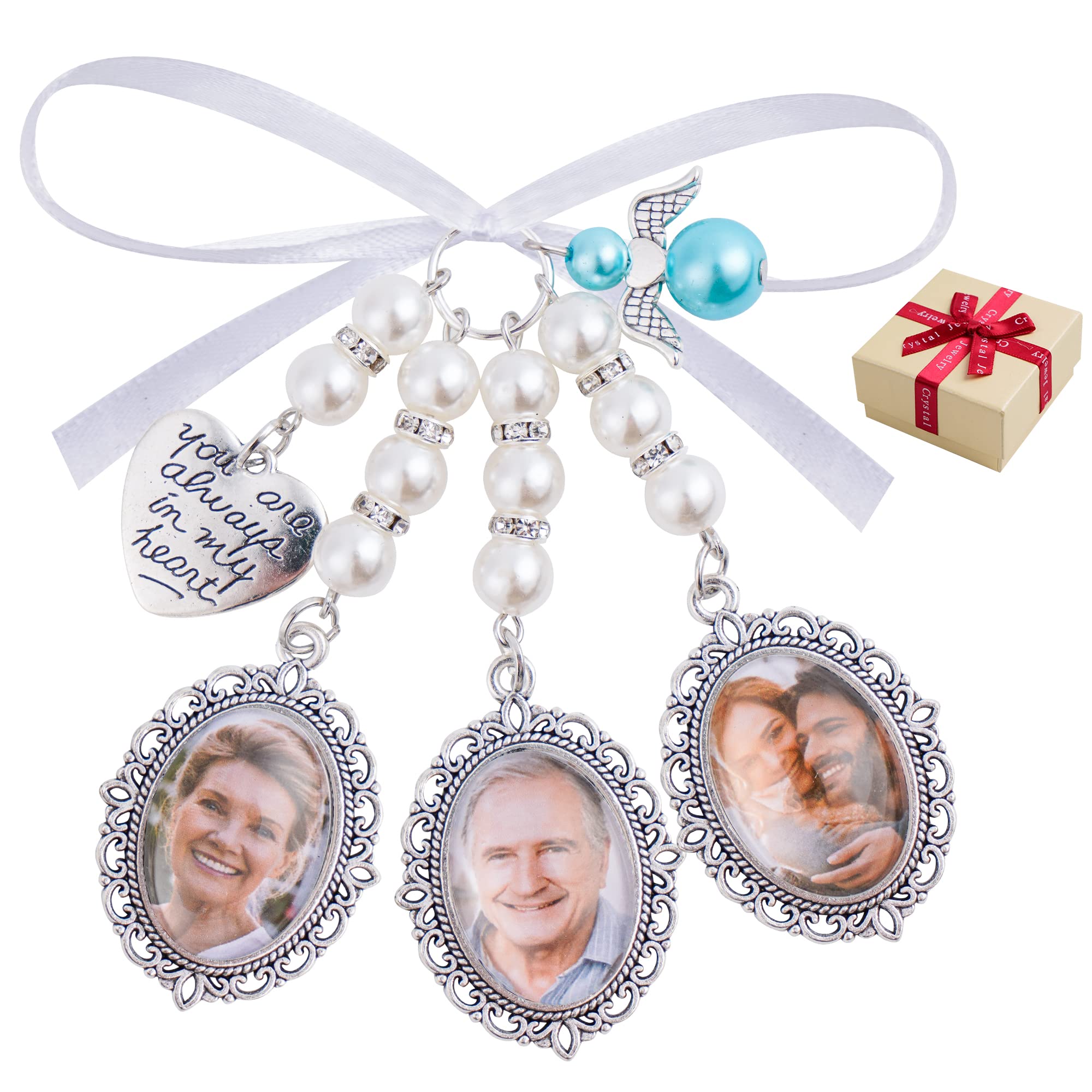 Belerry Wedding Bouquet Charm Bouquet Photo Charms Bridal Lacy Oval Bridal Charms You Are Always in My Heart DIY Bouquet Picture Charm for Wedding Memory Friend Gift