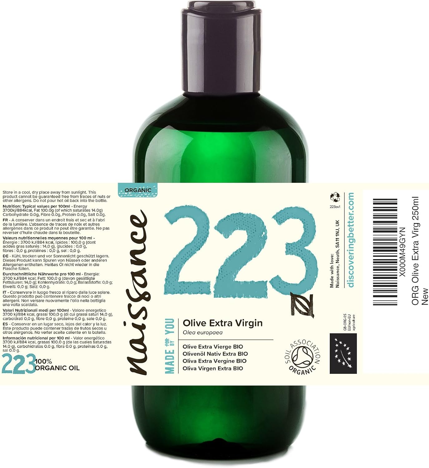 Naissance Organic Extra Virgin Olive Oil (No. 223) 225ml, Pure, Natural, for Skincare Haircare and a Massage Oil Base, Face - Image 3