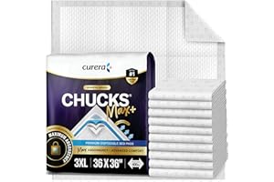 CURERA Chucks® MAX+ Hospital Bed Pads Disposable Adult 36 x 36 Incontinence Pads - XXX-Large Pee Pads for Elderly Adults. Extra Heavy Duty Absorbency, Breathable Soft Padded Repositioning Underpads 10-Pack