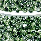 Chuxin 200pcs Crackle Glass Beads for Jewelry Making, 8mm Crystal Glass Bead, Round Spacer Bead, Dark Green Crafts Crystal Bulk Loose Beads for DIY Craft Earring Necklace Bracelet Jewelry