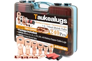 240Pcs Battery Cable Terminals Crimp Connector AWG8 4 6 2 1 1/0 2/0 4/0 Gauge 1/4 5/16 3/8 1/2 inch Copper Ring Lugs Wire End