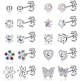 YADOCA 10 Pairs Hypoallergenic Surgical Steel Stud Earrings for Women Girls CZ Heart Butterfly Flower Stud Earrings Set