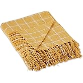 DII Transitional Checked Plaid Woven Throw, 50x60, Honey Gold