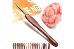 SEVENSUN Mimosa 4.5mm Single Crochet Hook, Available in 0.6mm-6.5mm, Ergonomic Hand Polished Stainless Steel Inline Pointy Wood Handle Crochet Hook for Arthritic Hands, Mother's Day Gifts for Mom