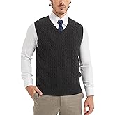 Kallspin Men’s Cable Knit Sweater Vest Pure Cotton V-Neck Sleeveless Knitted Pullover for Fall Winter