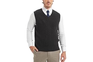 KALLSPIN Men’s 100% Cotton Sweater Vest Cable Knit V Neck Sleeveless Pullover Casual Business Knitwear