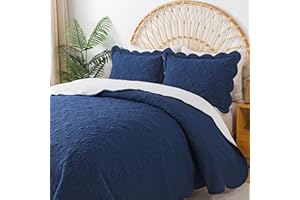HoneiLife California King Quilt - Oversized King Bedspreads 128x120, 4-Piece Cal King Quilt Sets,Rustic Bedding Sets King Size,Reversible Coverlets Lightweight Bed Cover for All Season Use-Navy