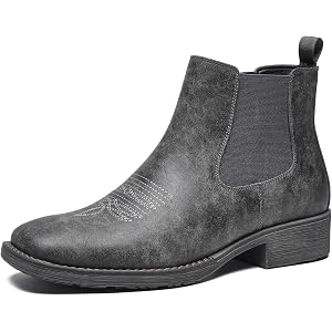 GUTOUGE Men's Western Square Toe Cowboy Boots - Slip-Resistant, Slip-On Boots with Chunky Heel for Casual & Dress Wear