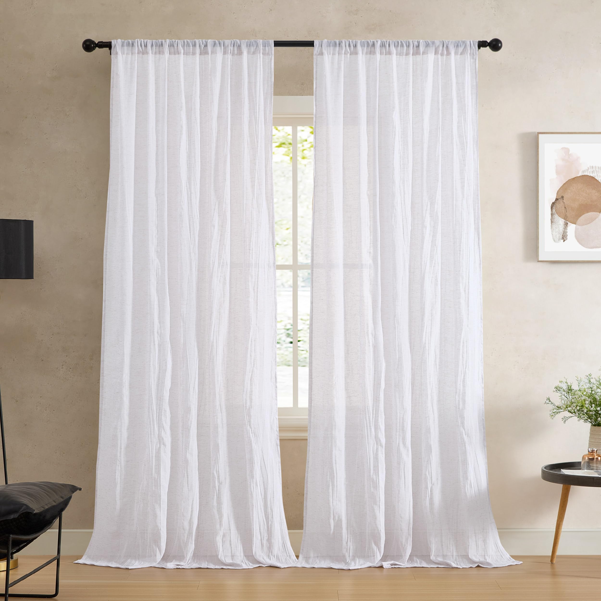 Photo 1 of French Connection - Charter Crushed, Window Curtain, Set of 2 Panels, Semi Sheer, Modern Home Decor, Drapes for Living Room, Dining Room, Bedroom, Dorm, Measures 50" x 84", Creamy White