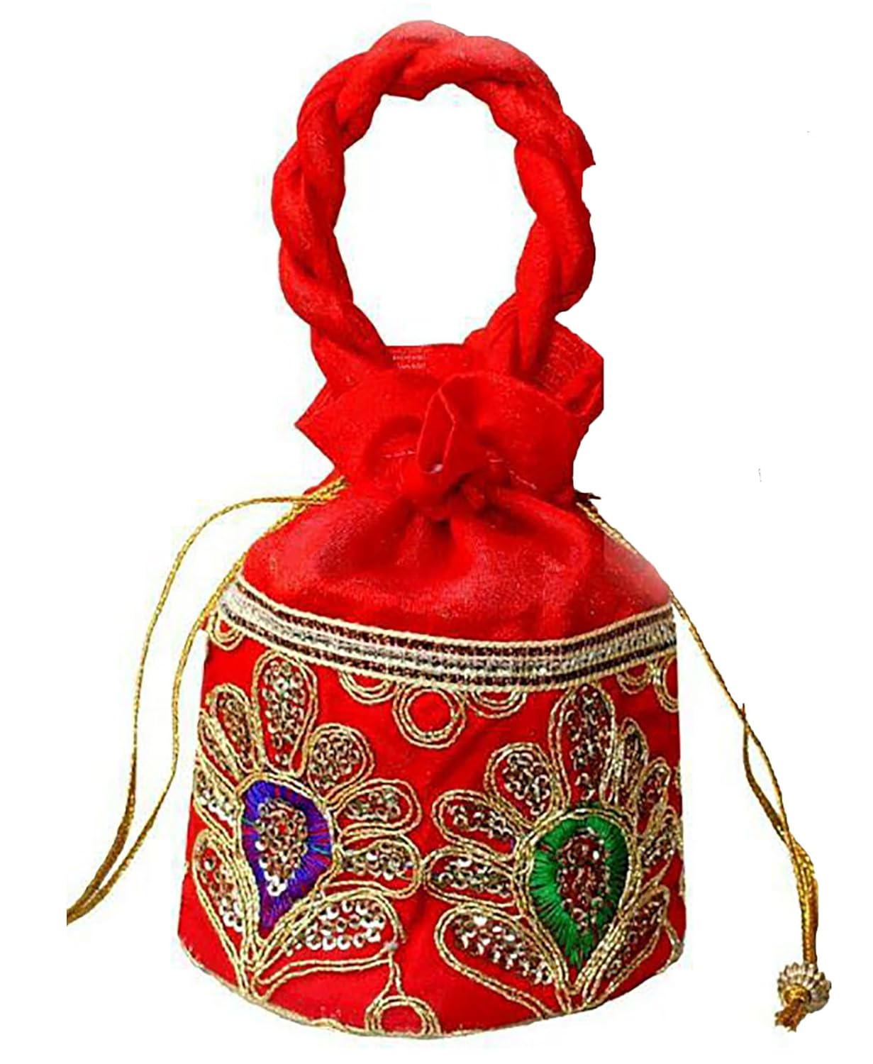 dms retail silk multicolour women's embroidered potli bag (pack of 5)