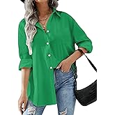 HOTOUCH Women Oversized Button Down Shirts Office Drop Shoulder Blouse Long Sleeve Boyfriend Dress Shirt with Pockets