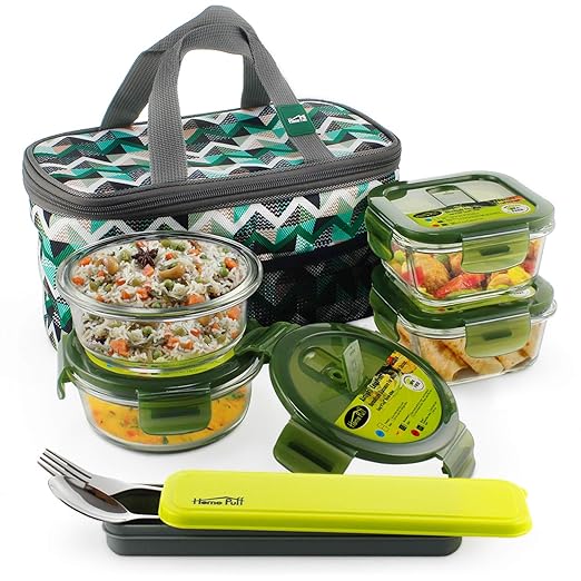 Buy Home Puff Borosilicate Glass Lunch Box Microwavable, AirVent Lid