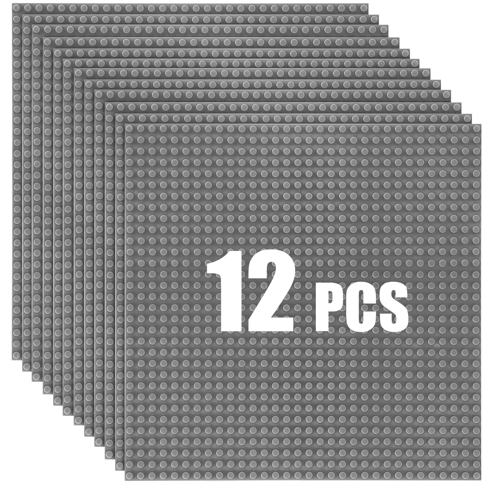 HUIZDQ 12 Pack Classic Baseplates Building Plates for Building Bricks 100% Compatible with All Major Brands-Baseplate, For Kids 3 Years Up, 10" x 10", Grey