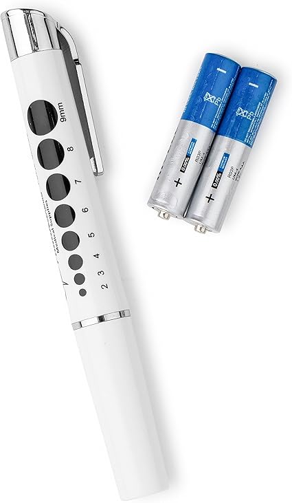 Amazon Com Primacare Dl 9325 Led Diagnostic Penlight With Imprinted Pupil Gauge Reusable And Lightweight Medical Pen Light For Nurse Student Doctors Emt Batteries Included White Health Personal Care