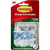 Command Damage Free Hanging Light Clips with Adhesive Strips, No Tools Mini Wall Hooks for Hanging Decorations in Living Spaces, 16 Clips, 20 Strips