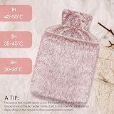 Jsdoin 2L Hot Water Bottle with Faux Fur Cover Pink Leakproof UK view 6