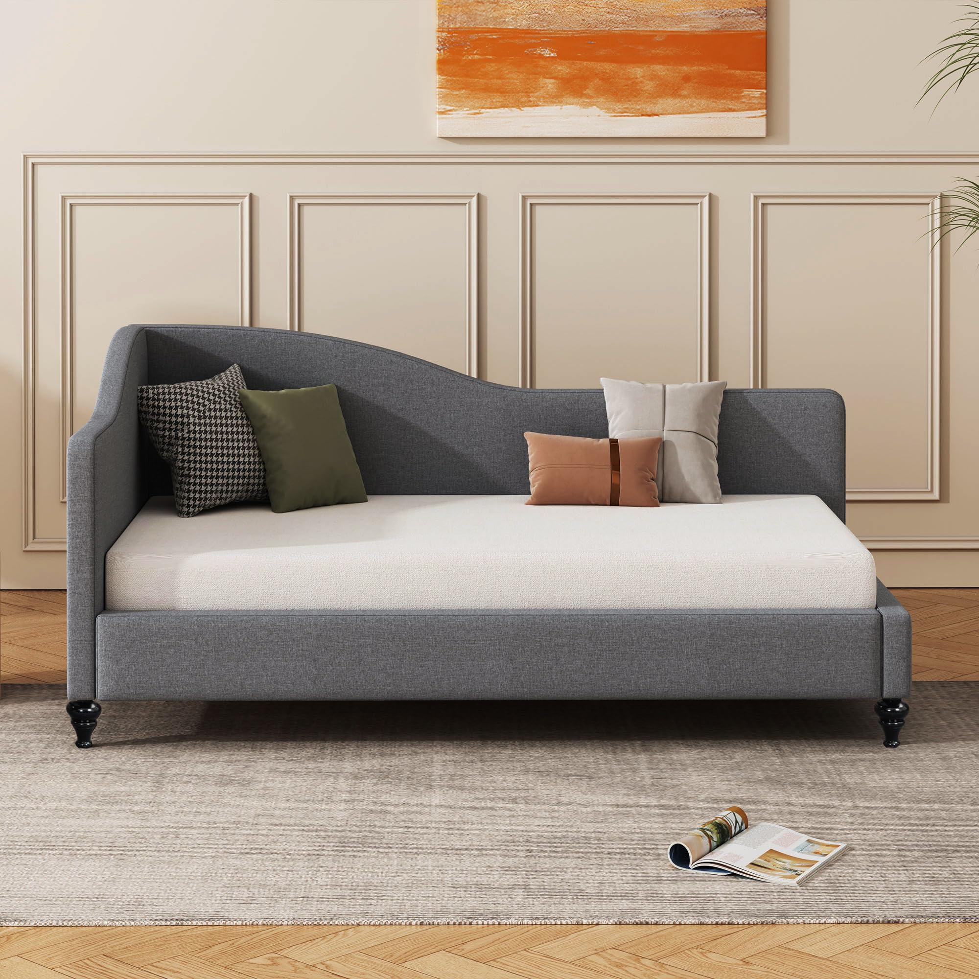 Photo 1 of ***PARTIAL SET BOX 1 OF 2***Ball & Cast Twin Size Linen Daybed Upholstered Chaise Lounge with Wooden Legs,L-Shaped Corner Day Bed Frame,Sleeper Sofa Bed Couch, No Box Spring Needed, for Bedroom Living Room,Grey
