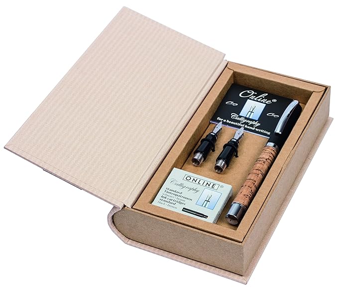 ONLINE 36786 Kalligrafie-Füllhalter Vision Cork Feder 1,4mm incl. 2 Griffstücke mit Calligrphy Tintenpatronen