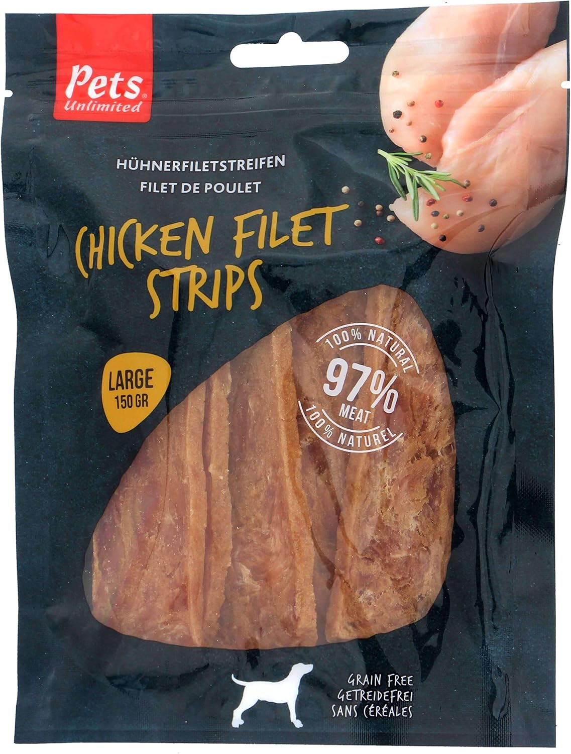 Rosewood Chicken Fillet Strips for Dogs - Made with Real Meat, Grain Free Chews, High Protein Dog Treats, By Pets Unlimited (150g)