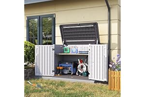 Aoxun Outdoor Storage Cabinet 35 Cu.Ft Outdoor Trash Can Storage Shed Waterproof Horizontal Storage Shed Outdoor Storage for Garbage Bin, Generator, and Lawn Mower (White)