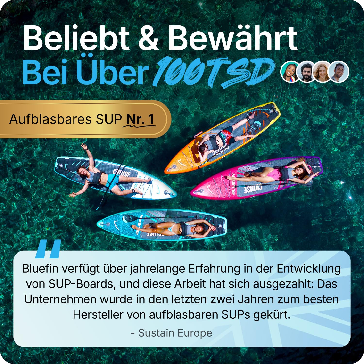 Bluefin Cruise 10'8 Blau aufblasbares Paddleboard | Premium-SUP-Paket & Zubehör | Rutschfestes Deckpad & leicht | 6' Dickes Allround-SUP-Paddleboard | Stand-up-Board für Erwachsene & Jugendliche 7