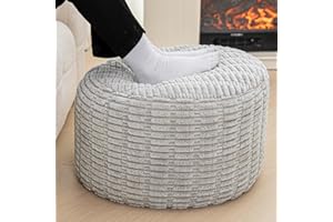 Asuprui Pouf Ottoman Stuffed Round Ottoman Foot Rest Foot Stool Poufs for Living Room Bean Bag Chair Storage Solution or Wedding (Light Gray Pouf with Filler)