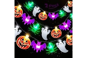 HIPYGYM 2 Pack Halloween Lights Outdoor Indoor Total 33FT 60 LED Pumpkin Bat Spider Ghost Halloween String Lights Battery Operated with Timer, 8 Light Modes Halloween Decorations Lights Home Window Yard Decor