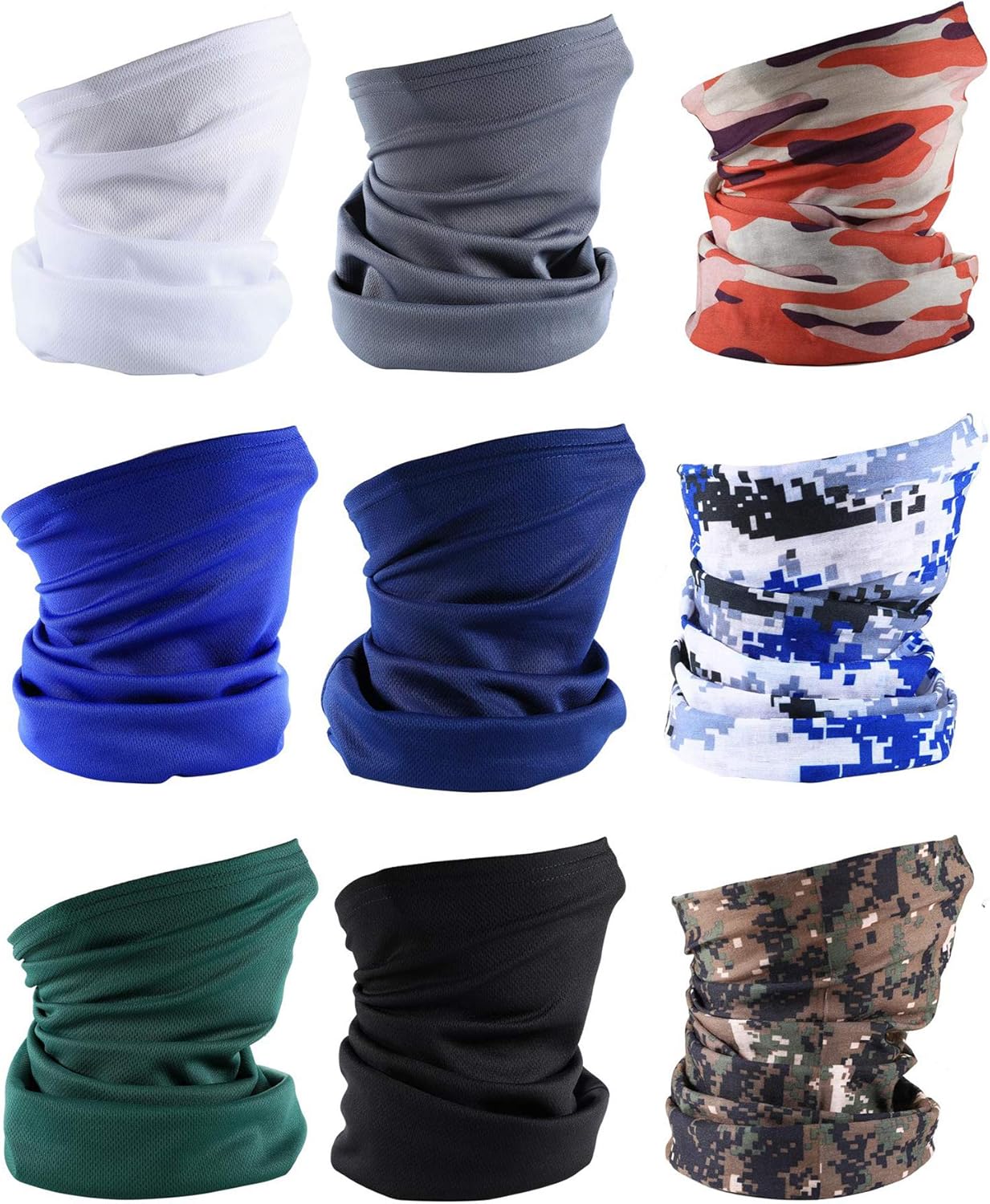 sailimue 9pcs Unisex Seamless Bandana Neck Gaiter Tube Headwear Bandana for Women Men Motorcycle Face Bandana Face Scarf Magic Scarf for Dust Outdoors Festivals Sports Fishing: Jewelry