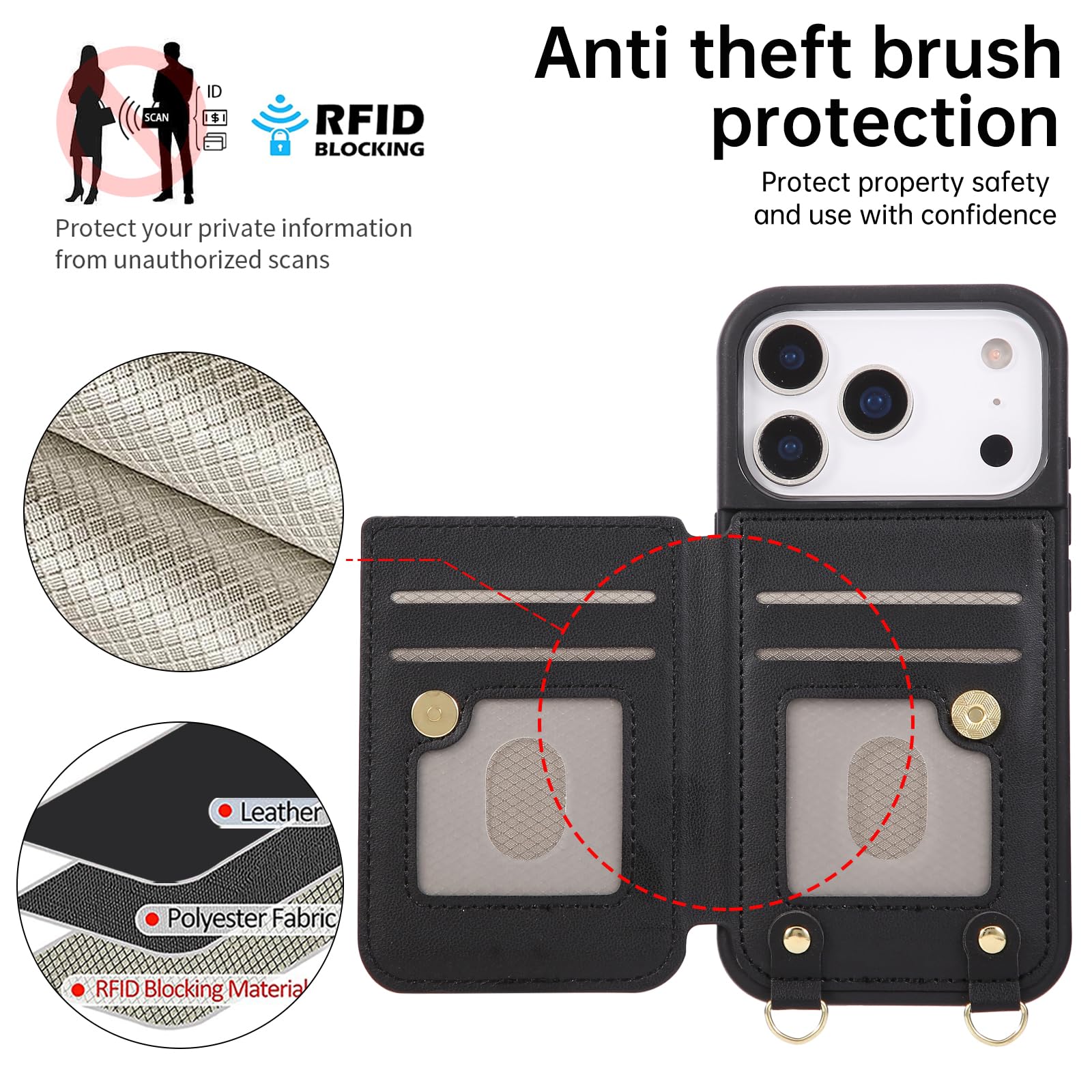 Condition photo showing New/Like New for jcxtrombulous for iphone 17 pro wallet case with card holder slots and strap, rfid blocking magnetic