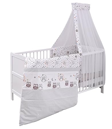 Urra Komplett-Kinderbett Luca 70x140 cm Kiefer weiß | teilmassiv | inklusive Bettset 3-teilig | Matratze | Himmelstange | Eul