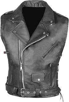 Jackets 4 Bikes Men's Classic Leather Motorcycle Biker Concealed Carry Side Laces Vest Black L