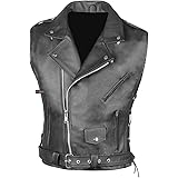 Jackets 4 Bikes Men's Classic Leather Motorcycle Biker Concealed Carry Side Laces Vest Black L