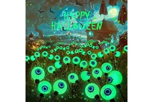 LORRYTE 6 Pack Solar Halloween Lights，Green Halloween Eyeball Lights Outdoor, Solar Firefly Lights Swaying by Wind with 2 Modes Halloween Pathway Lights for Patio Yard Garden Halloween Decorations