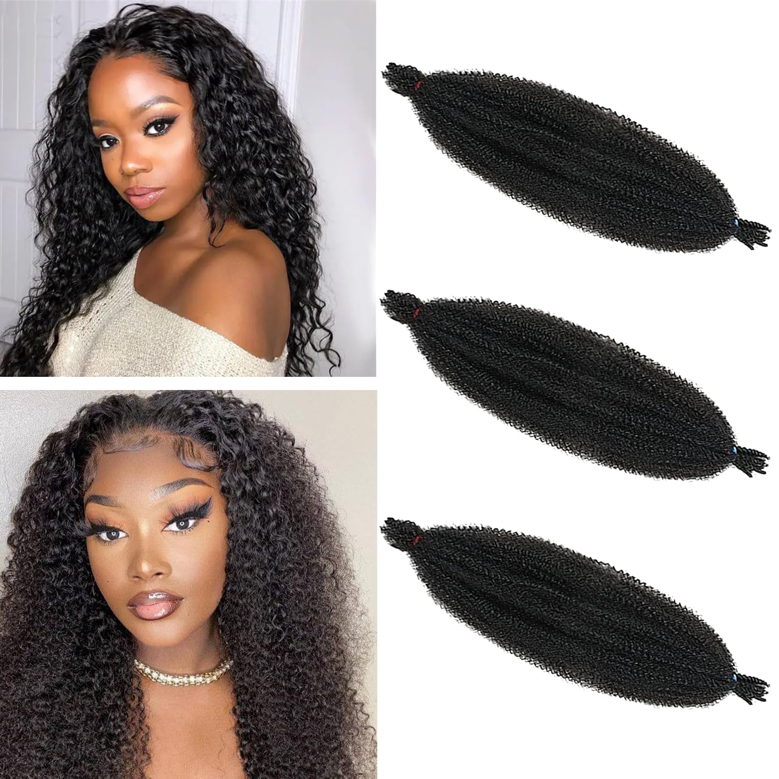 XdealCozyxc 3Pack 16" Cuban Marley Twist Hair, Soft Spring Afro Kinkyhair for Braiding, Kinky-curly Hair Extensions for Braids