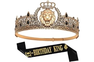 JITINX King Crown and Birthday Sash, King Crown for Men,Gold Men's Tiara Prince Diadem,Royal Medieval Cosplay Birthday Prom Halloween Hair Accessories