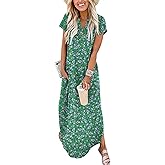 ANRABESS Women Summer Maxi Dress Casual Short Sleeve V Neck Button Up Loose Split Travel Dresses 2026 Beach Vacation Sundress