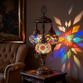 Mozaist Turkish Mosaic 3 Globe Table Lamp, E12 Bulbs Included, US Plug | Handmade in T&uuml;rkiye &bull; 3 Mosaic Globes &bull; Colored Glass &bull; E12 Bulbs Included &bull; US Plug