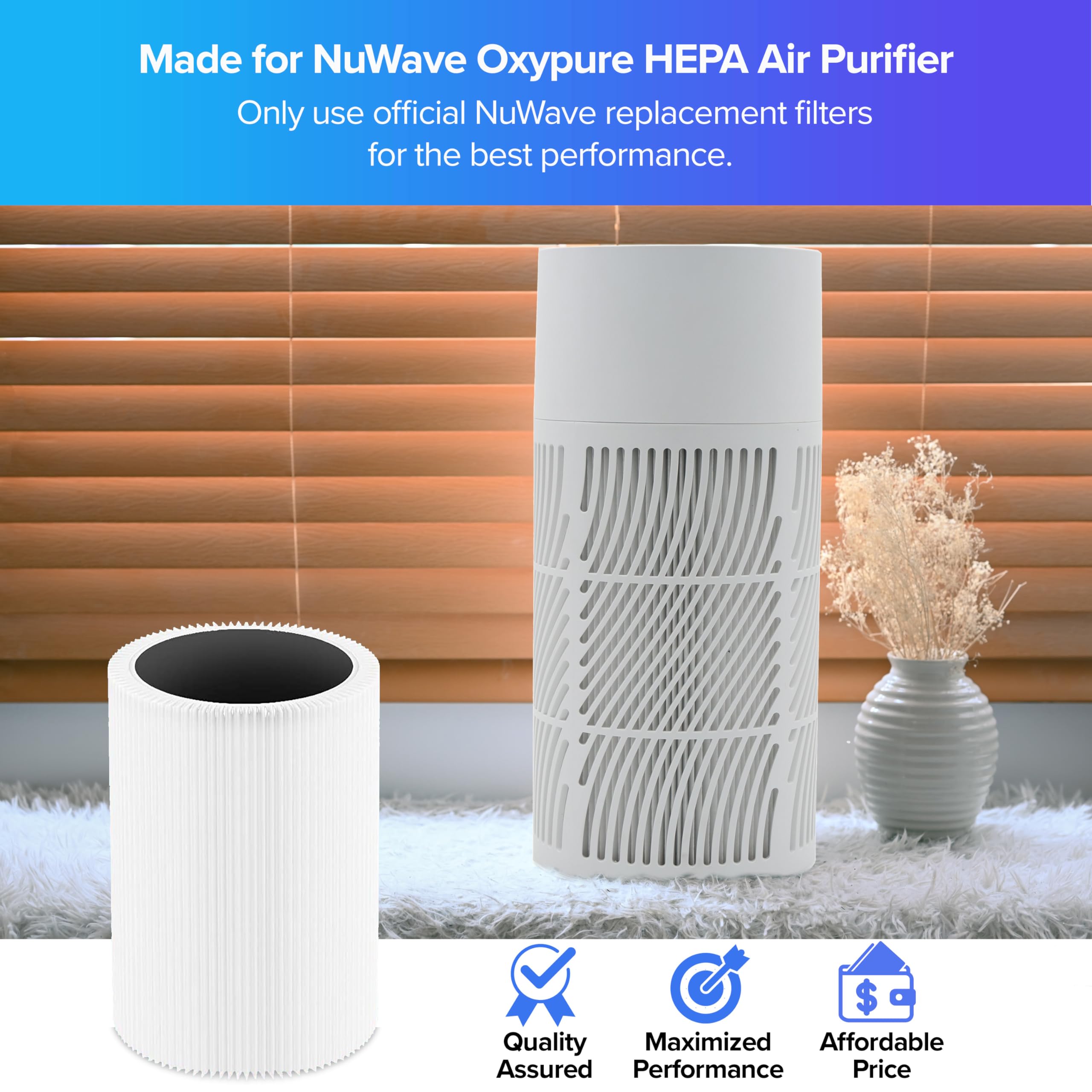 Nuwave OxyPure 1-Pack Genuine Replacement HEPA/Carbon Combo Filter, Removes Irritants, Pollutants & Odors, Produced & Sold by Original Manufacturer for OxyPure HEPA Models 47501, 47502, 47513